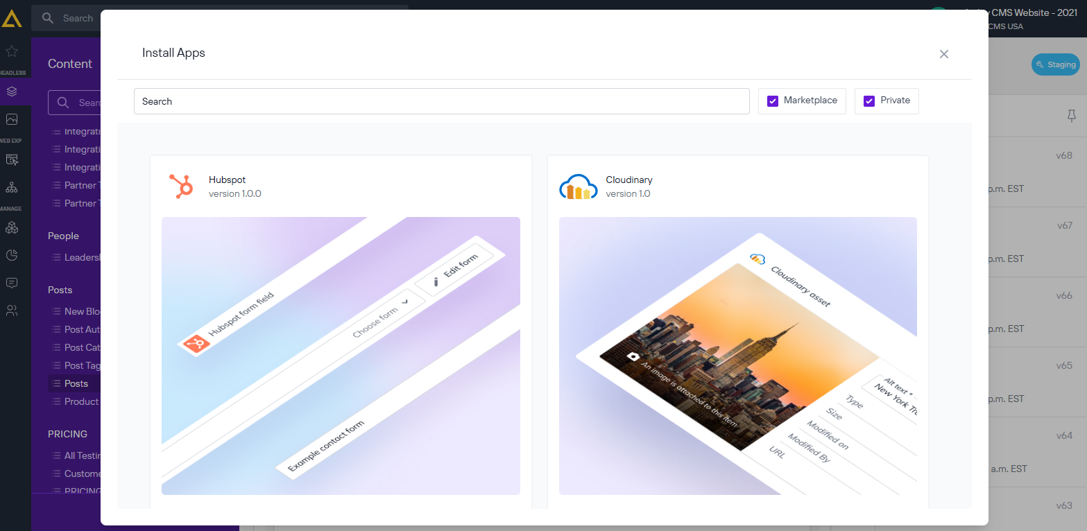screenshot of Agility CMS